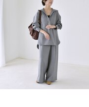 《予約》quaranciel:〈洗濯機可能〉ウールライク Vネック スキッパー シャツ & ワイド パンツ セットアップ