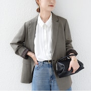 《予約》【WEB限定】〈手洗い可能〉襟 タック サテン ロング スリーブ ブラウス