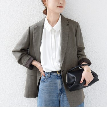 《予約》【WEB限定】〈手洗い可能〉襟 タック サテン ロング スリーブ ブラウス