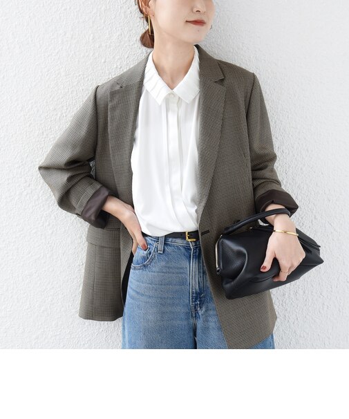 《予約》【WEB限定】〈手洗い可能〉襟 タック サテン ロング スリーブ ブラウス