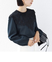 《予約》【WEB限定】〈手洗い可能〉フラワー ヨーク レース ロング スリーブ ブラウス