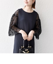 《予約》SHIPS any:〈手洗い可能〉シアー ドット コンビ ワンピース ［NAVY BLUE］