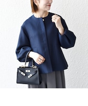 《予約》SHIPS any:〈手洗い可能〉パフ スリーブ ノーカラー ジャケット［NAVY BLUE］