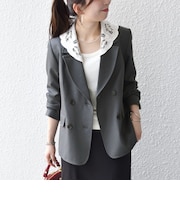 《予約》SHIPS any:〈手洗い可能〉ウールライク レース カラー ジャケット［NAVY BLUE］