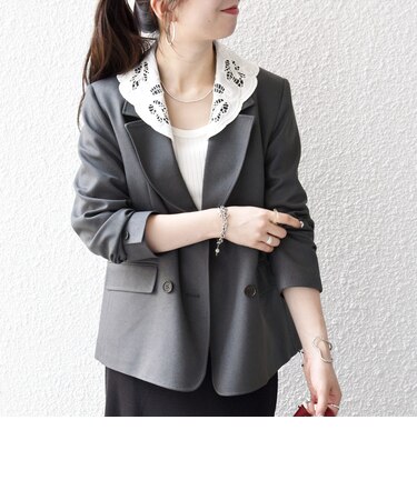 《予約》SHIPS any:〈手洗い可能〉ウールライク レース カラー ジャケット［NAVY BLUE］