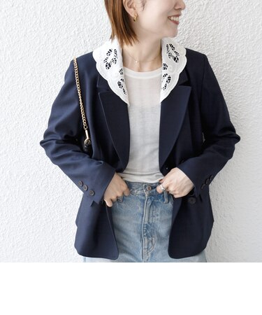 《予約》SHIPS any:〈手洗い可能〉ウールライク レース カラー ジャケット［NAVY BLUE］