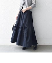 《予約》SHIPS any:〈洗濯機可能〉ウエスト リブ ギャザー スカート［NAVY BLUE］