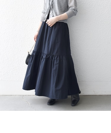 《予約》SHIPS any:〈洗濯機可能〉ウエスト リブ ギャザー スカート［NAVY BLUE］