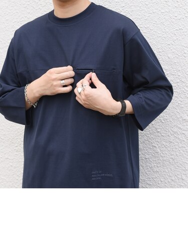 SHIPS any:〈洗濯機可能〉ピマ コットン ワンポイント 刺繍 7分袖 ポケット Tシャツ◆