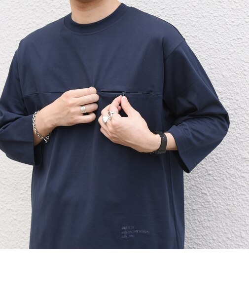 SHIPS any:〈洗濯機可能〉ピマ コットン ワンポイント 刺繍 7分袖 ポケット Tシャツ◆