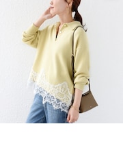 《予約》【WEB限定】〈手洗い可能〉レーストリム スキッパー ポロ襟 ニット