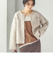 《予約》〈手洗い可能〉ノーカラー ヘアリー ニット ジャケット