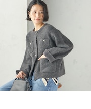 《予約》〈手洗い可能〉ノーカラー ヘアリー ニット ジャケット