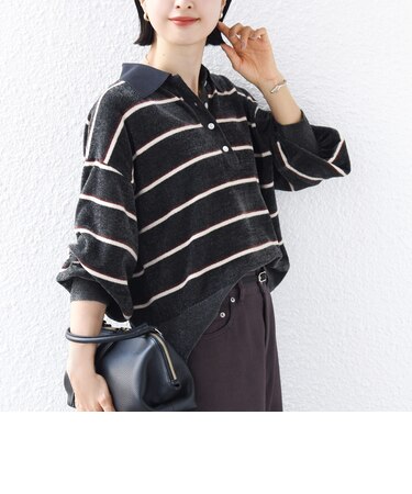 《予約》【WEB限定】〈手洗い可能〉モール パイル 配色 / ボーダー ポロ ニット