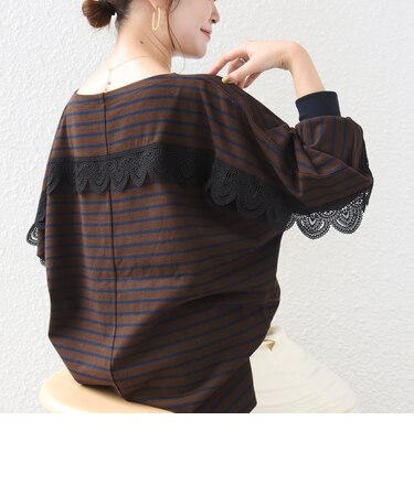 【WEB限定】〈手洗い可能〉バック レース 袖 ロング リブ ドルマン プルオーバー