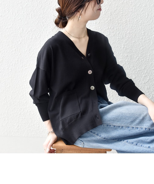 《予約》〈手洗い可能〉オーガニック コットン ミックス Vネック ニット カーディガン