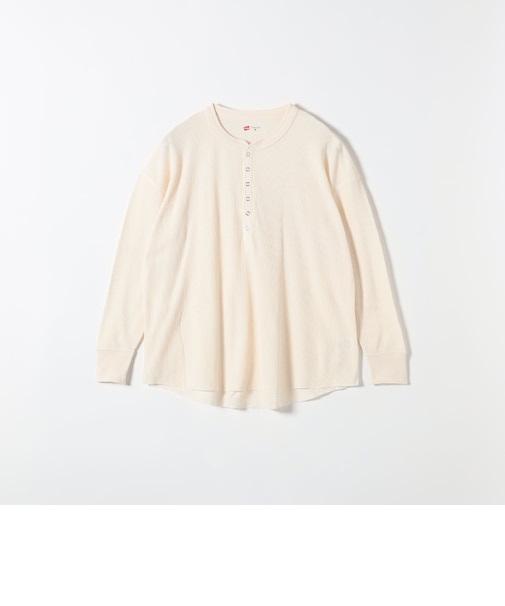 Hanes:〈洗濯機可能〉BEEFY-T ワッフル ヘンリーネック ロングスリーブ TEE