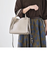 《予約》ポーチ付き ニュアンス バックル 2way スクエア トート バッグ