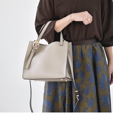 《予約》ポーチ付き ニュアンス バックル 2way スクエア トート バッグ