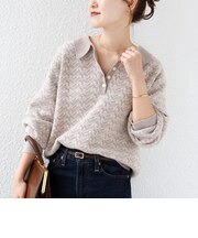 《予約》【WEB限定】〈手洗い可能〉モール ジャカード 配色 ポロ ニット