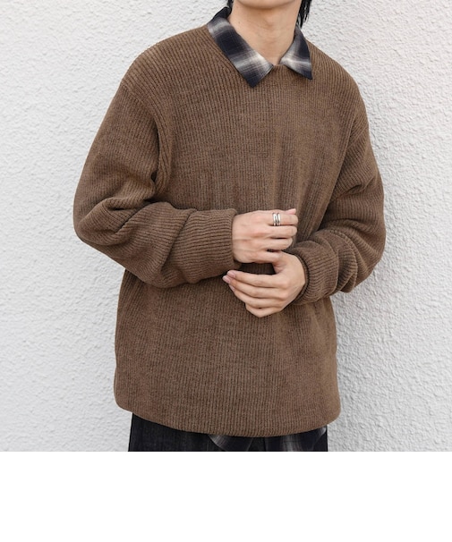〈手洗い可能〉畔編み リラックス クルーネック ニット◆