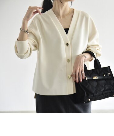 《予約》〈手洗い可能〉カットジョーゼット Vネック ワイド カーディガン