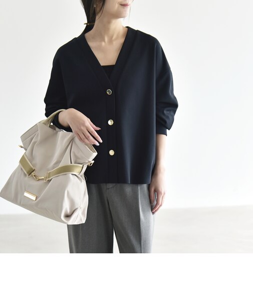 《予約》〈手洗い可能〉カットジョーゼット Vネック ワイド カーディガン