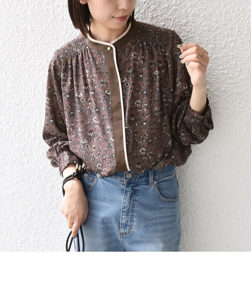 〈手洗い可能〉MULHOUSE フラワー プリント ギャザー シャツ
