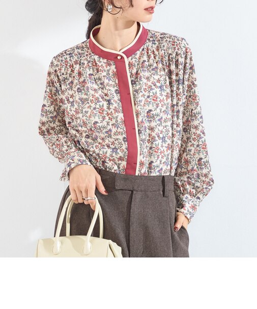 〈手洗い可能〉MULHOUSE フラワー プリント ギャザー シャツ