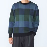 〈洗濯機可能〉チェック コットンカシミヤ クルーネック 26AW