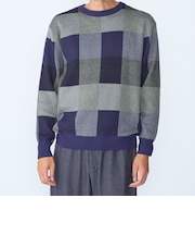 〈洗濯機可能〉チェック コットンカシミヤ クルーネック 26AW