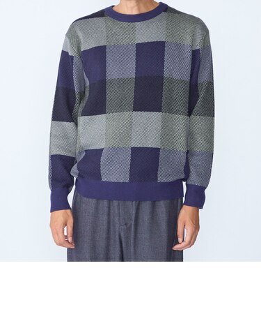 〈洗濯機可能〉チェック コットンカシミヤ クルーネック 26AW