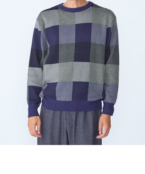 〈洗濯機可能〉チェック コットンカシミヤ クルーネック 26AW