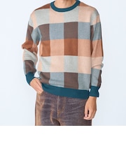 〈洗濯機可能〉チェック コットンカシミヤ クルーネック 26AW