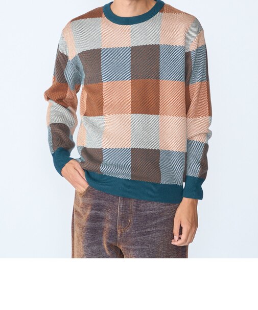 〈洗濯機可能〉チェック コットンカシミヤ クルーネック 26AW