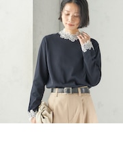 《予約》〈手洗い可能〉レース パールモチーフ コンビ プルオーバー