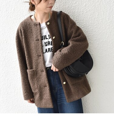 〈手洗い可能〉ループ ジャージー ボタン ノーカラーコート◇