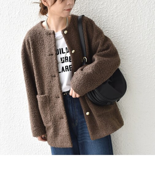 〈手洗い可能〉ループ ジャージー ボタン ノーカラーコート◇