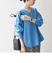 《予約》〈手洗い可能〉AQUA カシミヤ ミックス Vネック ラウンドヘム プルオーバー ニット