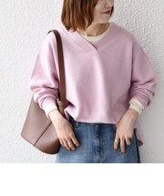《予約》〈手洗い可能〉AQUA カシミヤ ミックス Vネック ラウンドヘム プルオーバー ニット