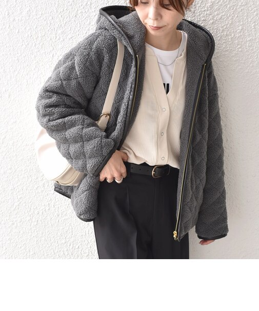 【WEB限定】〈手洗い可能〉ボア キルティング ジップ フード コート◇