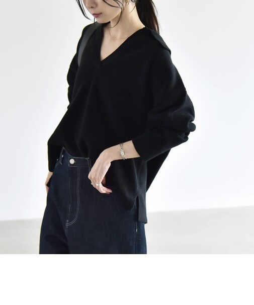 《予約》〈手洗い可能〉AQUA カシミヤ ミックス アゼ スキッパー ポロ ニット