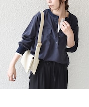〈手洗い可能〉フィブリルサテン リブ コンビ シャツ