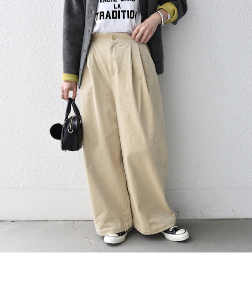 《予約》〈手洗い可能〉コーデュロイ タック ワイドパンツ◆