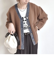 《予約》【WEB限定】〈手洗い可能〉デニム コンビ Vネック カーディガン◆