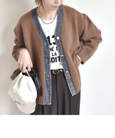 《予約》【WEB限定】〈手洗い可能〉デニム コンビ Vネック カーディガン◆