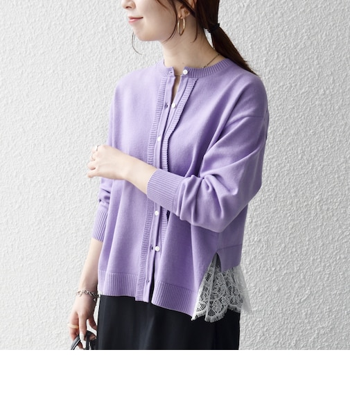 《予約》バック レース コンパクト ニット カーディガン