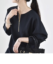 《予約》〈手洗い可能〉カットジョーゼット ハーフジップ クルーネック プルオーバー