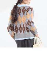 〈手洗い可能〉レイヤードライク アーガイル カーディガン