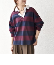 〈洗濯機可能〉スキッパー ワイド ボーダー TEE